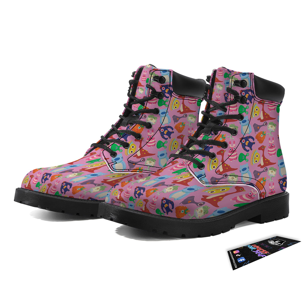 Toy Monster Cute Pink Print Pattern Boots-grizzshop
