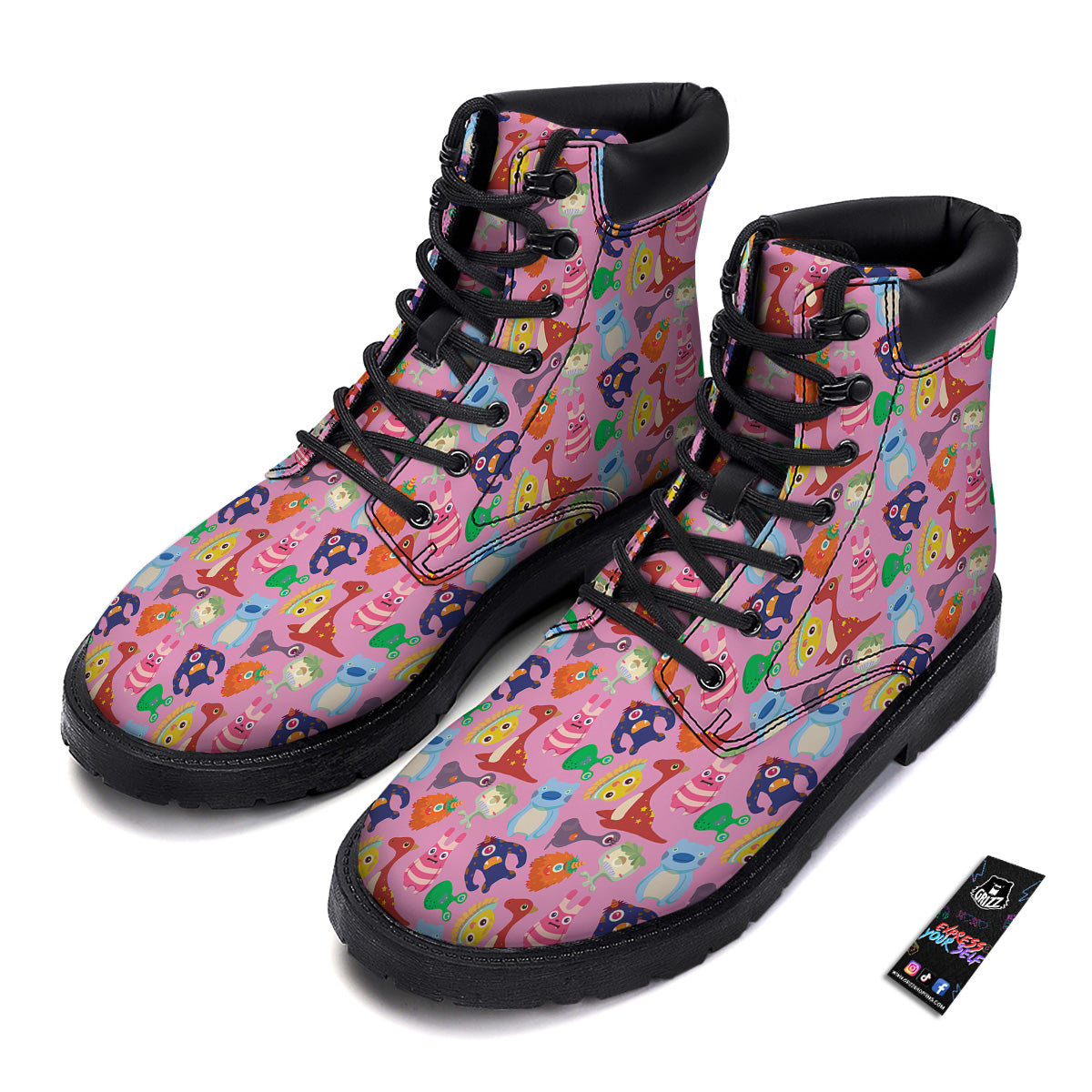 Toy Monster Cute Pink Print Pattern Boots-grizzshop