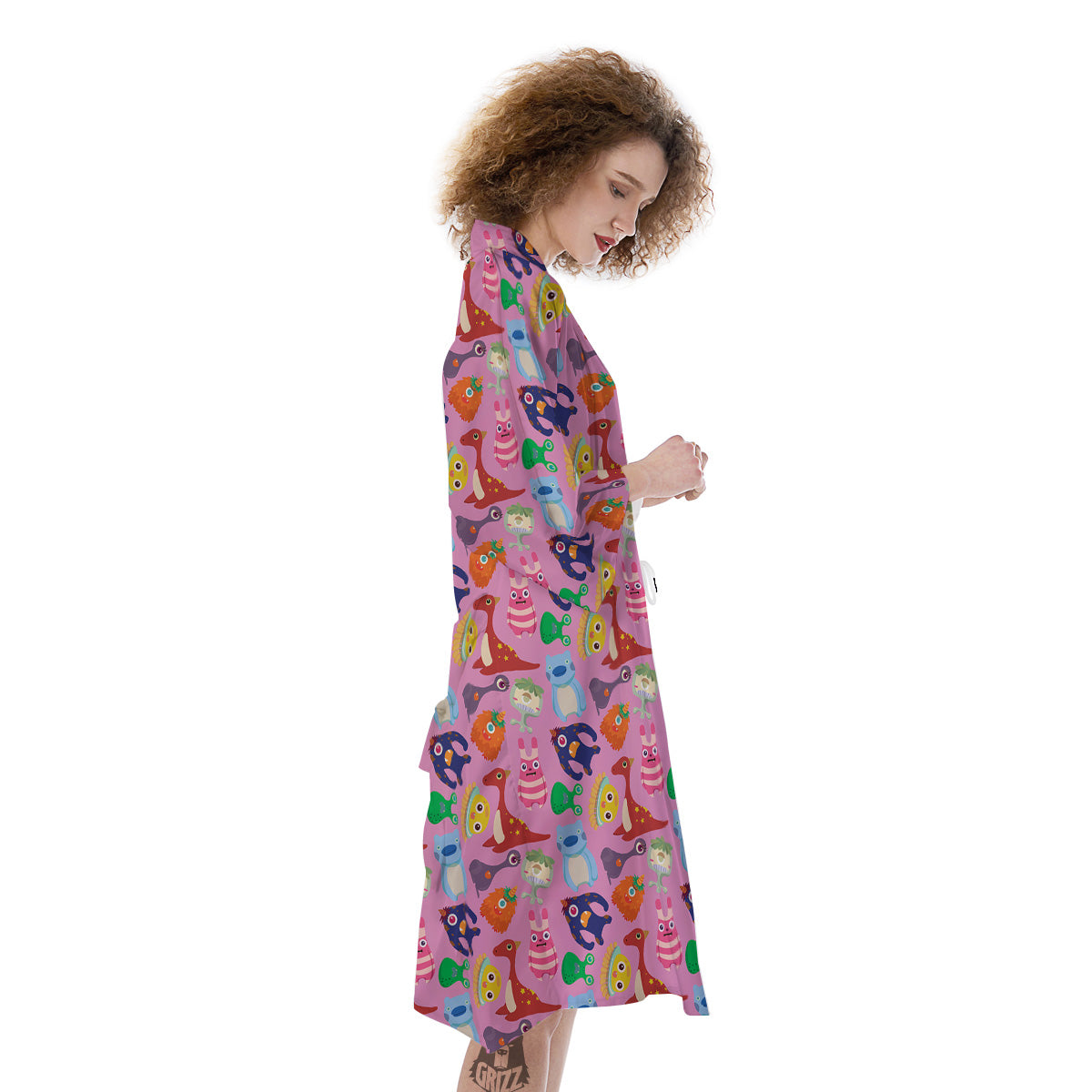 Toy Monster Cute Pink Print Pattern Kimono-grizzshop