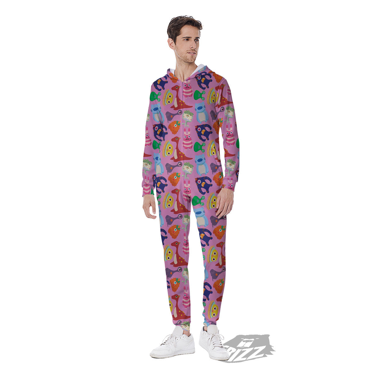 Toy Monster Cute Pink Print Pattern Men's Jumpsuit-grizzshop