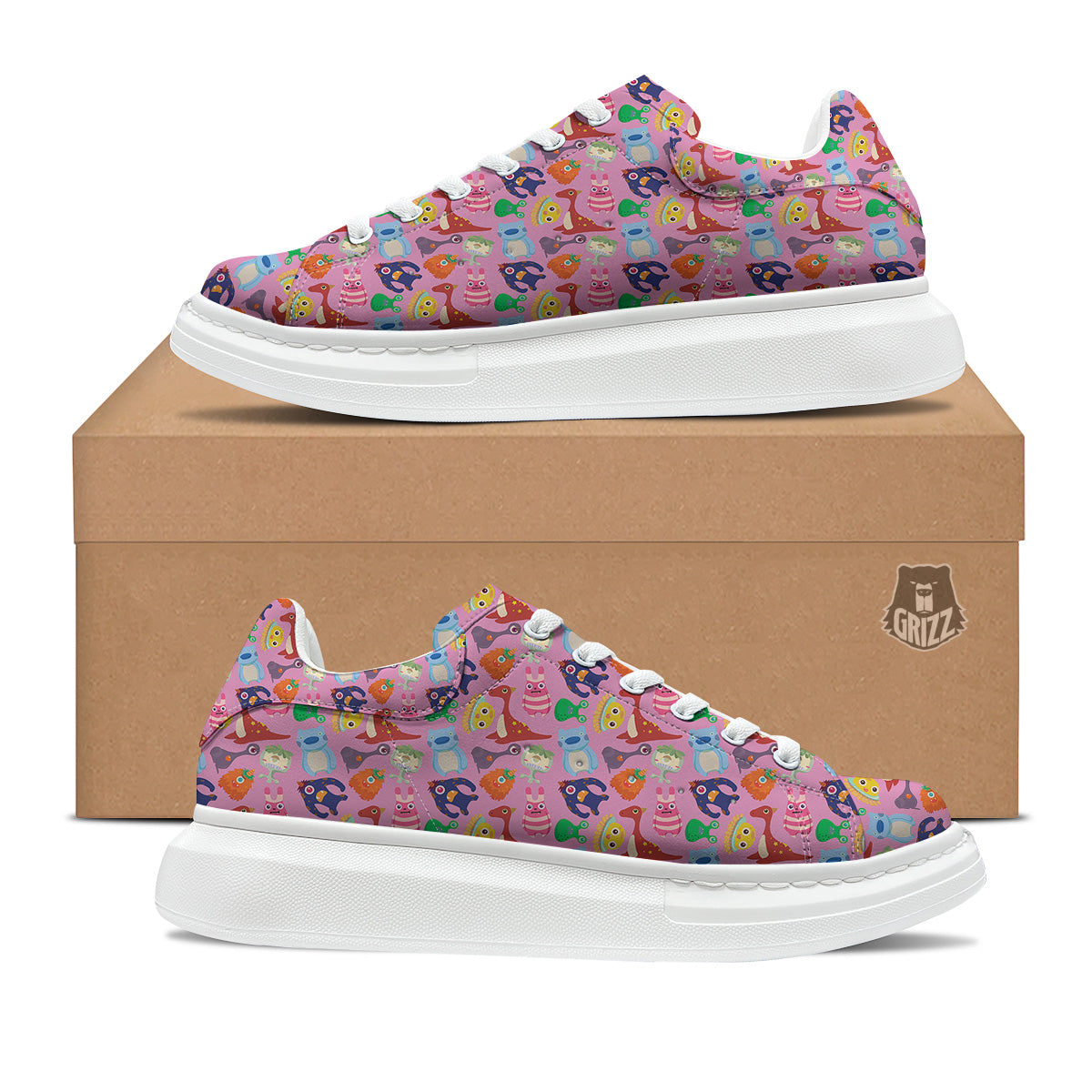 Toy Monster Cute Pink Print Pattern Platform Shoes-grizzshop