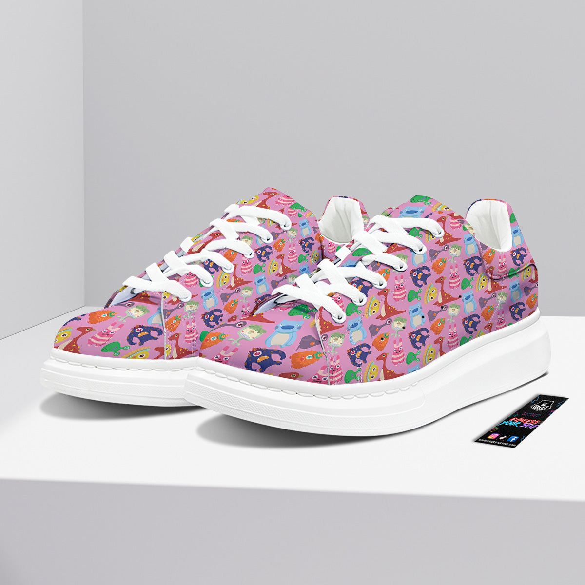 Toy Monster Cute Pink Print Pattern Platform Shoes-grizzshop