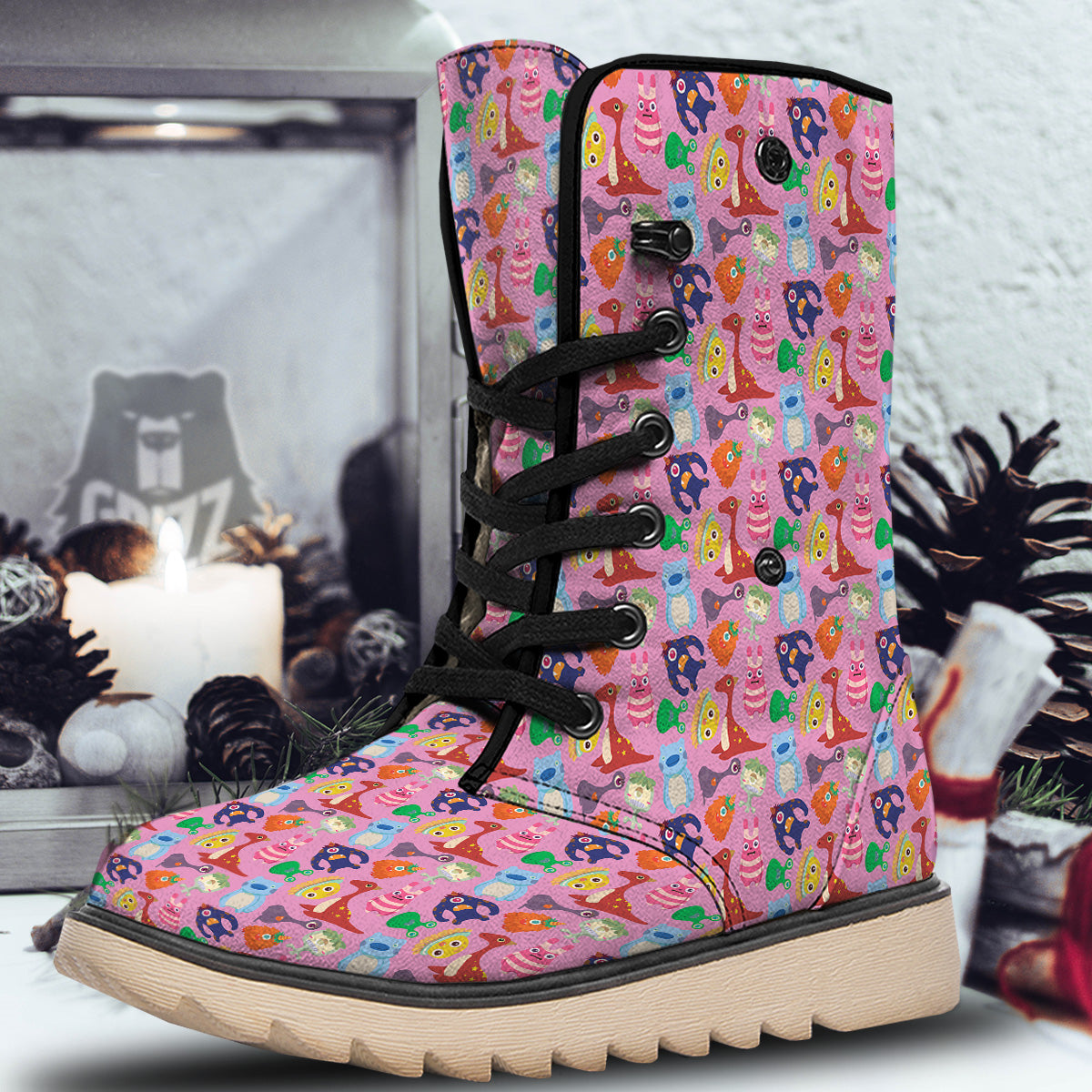 Toy Monster Cute Pink Print Pattern Snow Boots-grizzshop