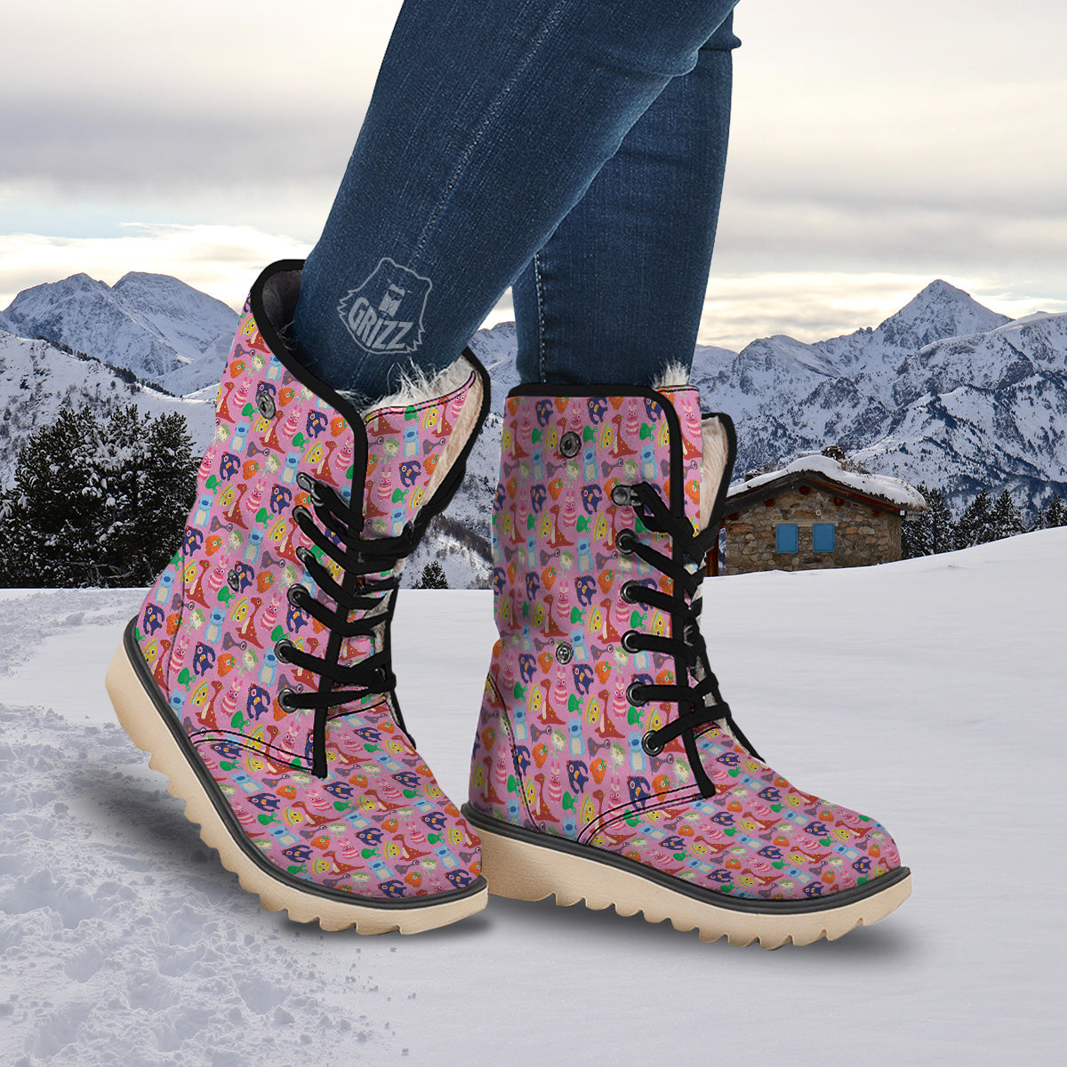Toy Monster Cute Pink Print Pattern Snow Boots-grizzshop