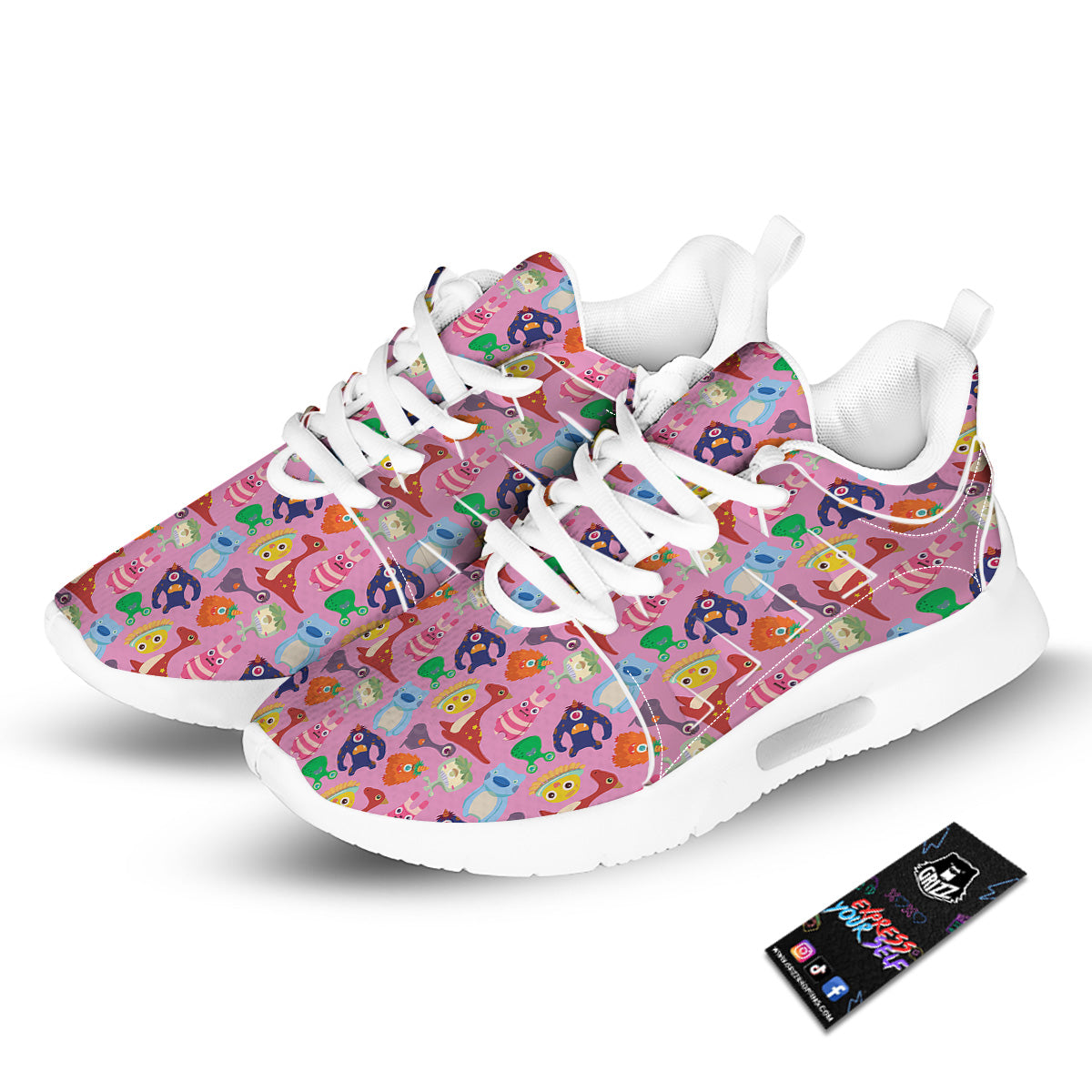 Toy Monster Cute Pink Print Pattern Tennis Shoes-grizzshop