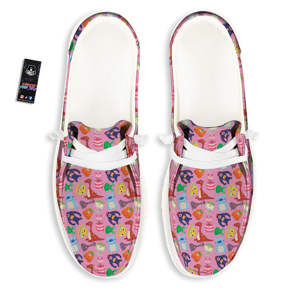 Toy Monster Cute Pink Print Pattern White Loafers-grizzshop