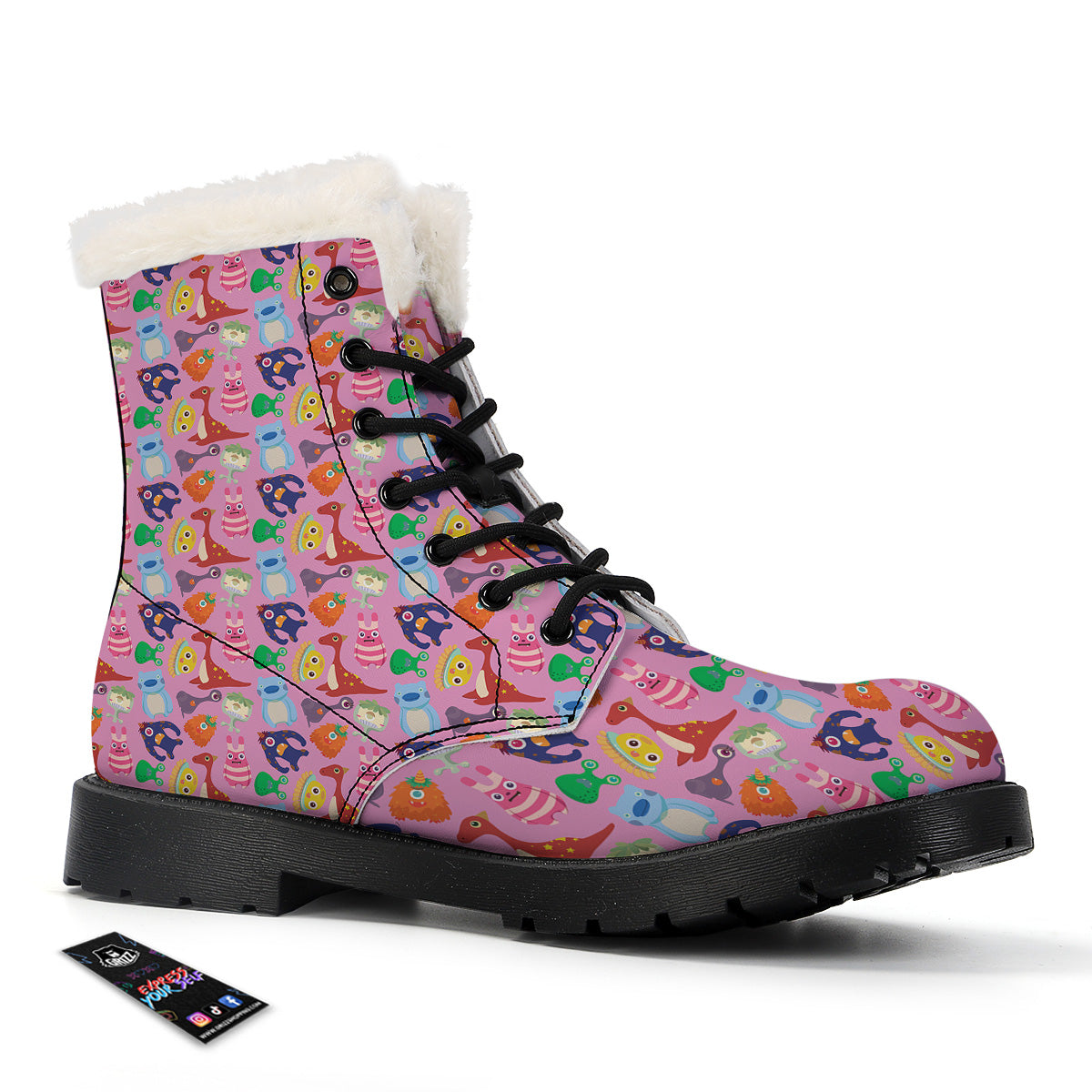 Toy Monster Cute Pink Print Pattern Winter Boots-grizzshop