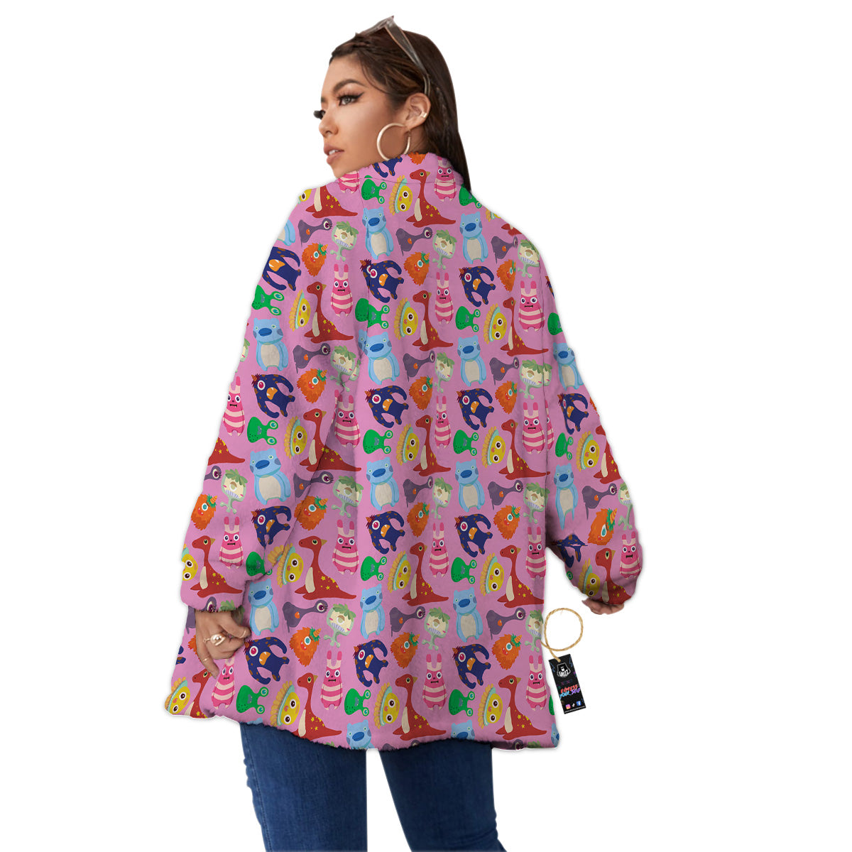 Toy Monster Cute Pink Print Pattern Women's Sherpa Jacket-grizzshop
