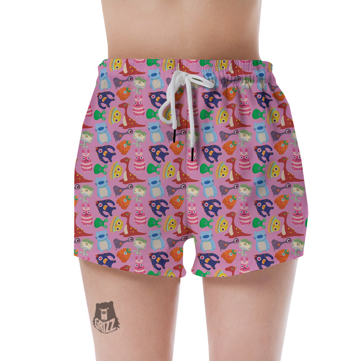 Toy Monster Cute Pink Print Pattern Women's Shorts-grizzshop