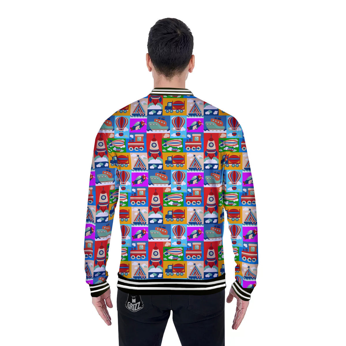 Toy Transport Cartoon Colorful Print Pattern Baseball Jacket-grizzshop