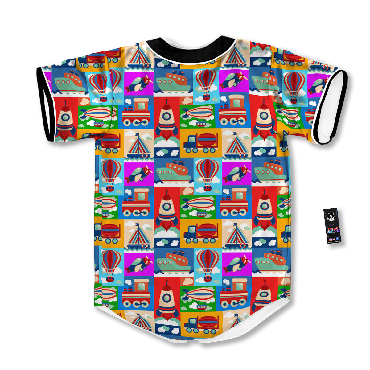 Toy Transport Cartoon Colorful Print Pattern Baseball Jersey-grizzshop