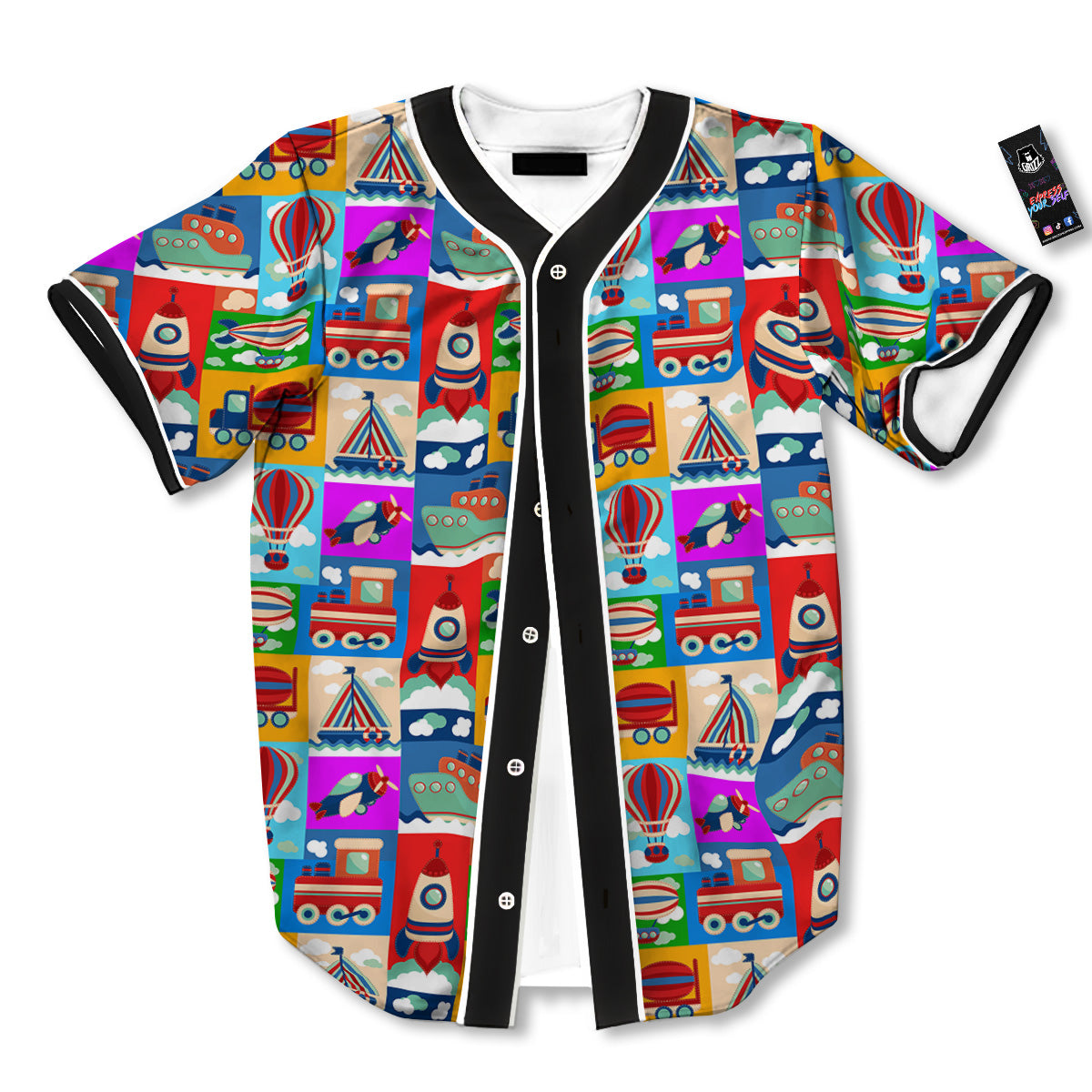 Toy Transport Cartoon Colorful Print Pattern Baseball Jersey-grizzshop