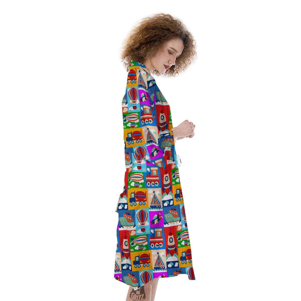 Toy Transport Cartoon Colorful Print Pattern Kimono-grizzshop