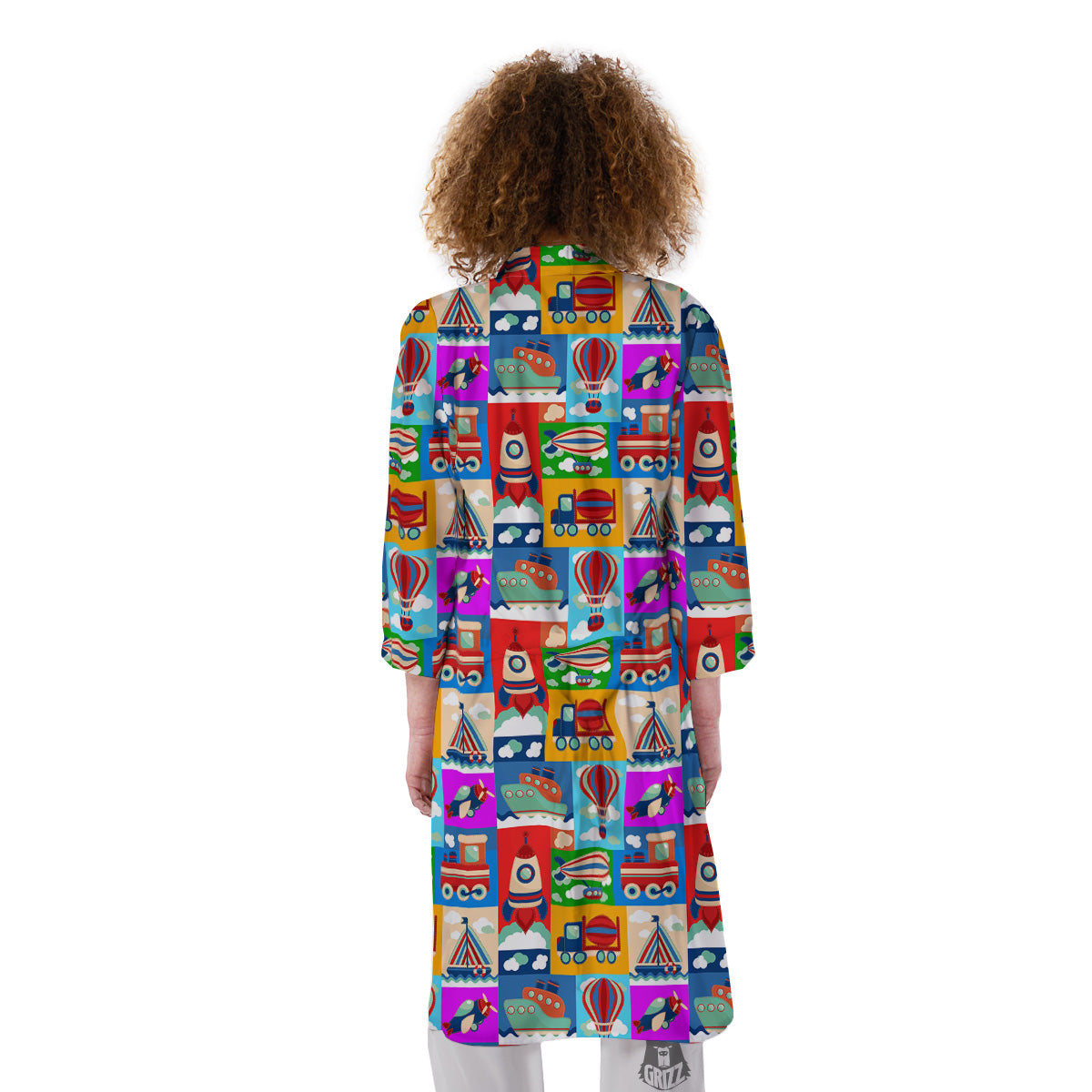 Toy Transport Cartoon Colorful Print Pattern Kimono-grizzshop