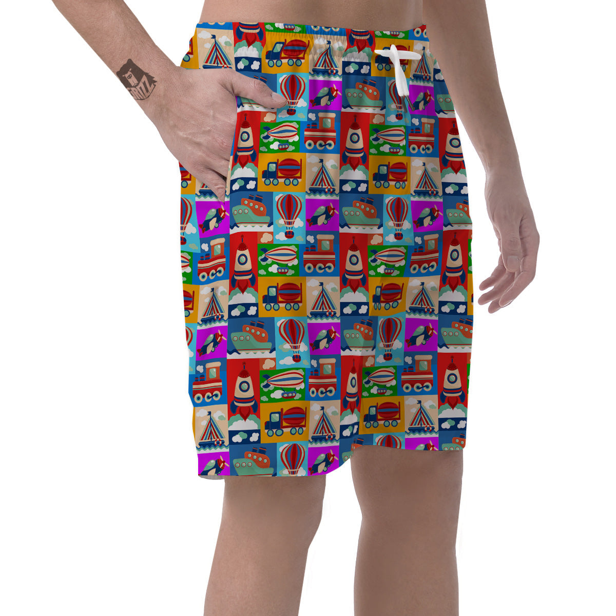 Toy Transport Cartoon Colorful Print Pattern Men's Shorts-grizzshop