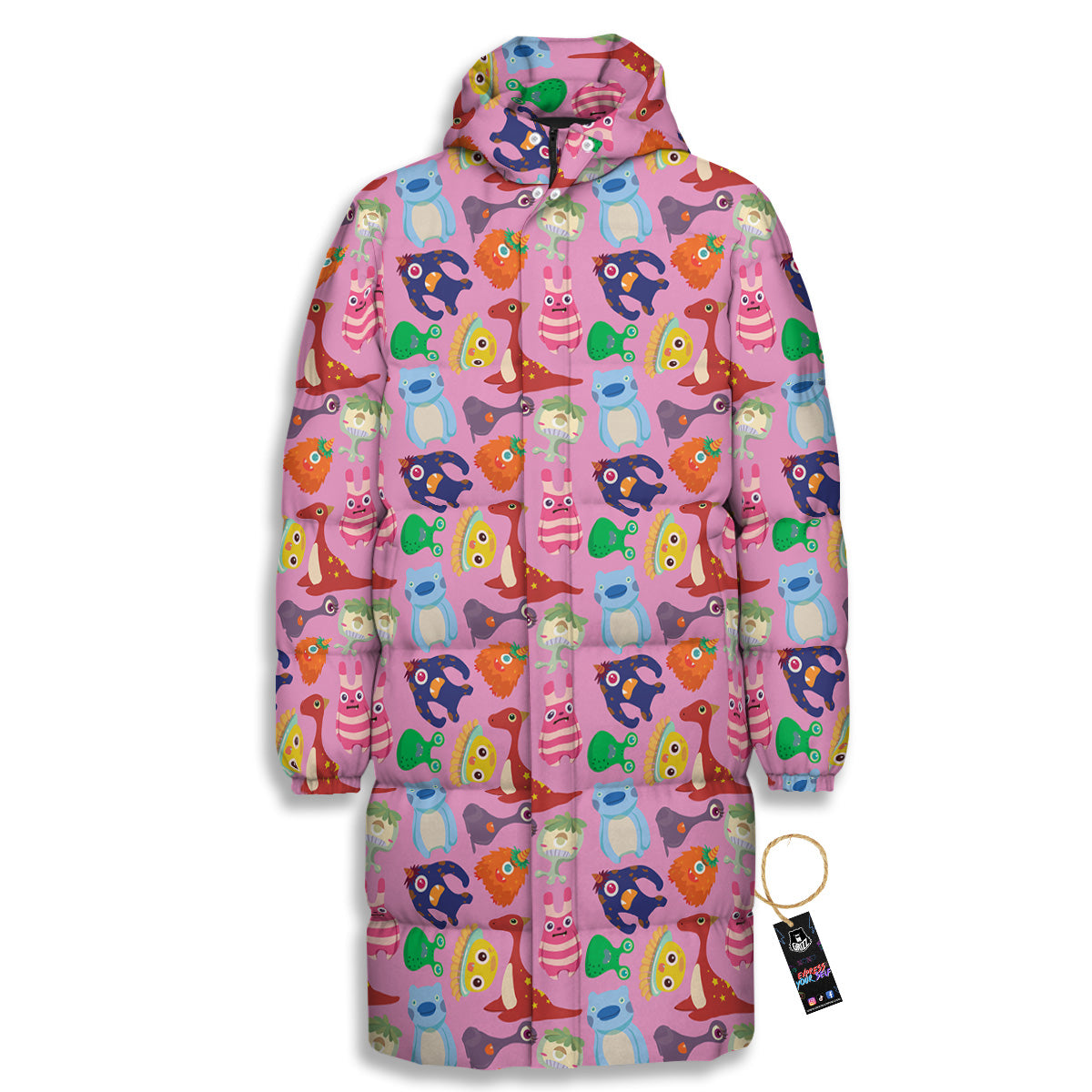 Toy Monster Cute Pink Print Pattern Long Down Jacket