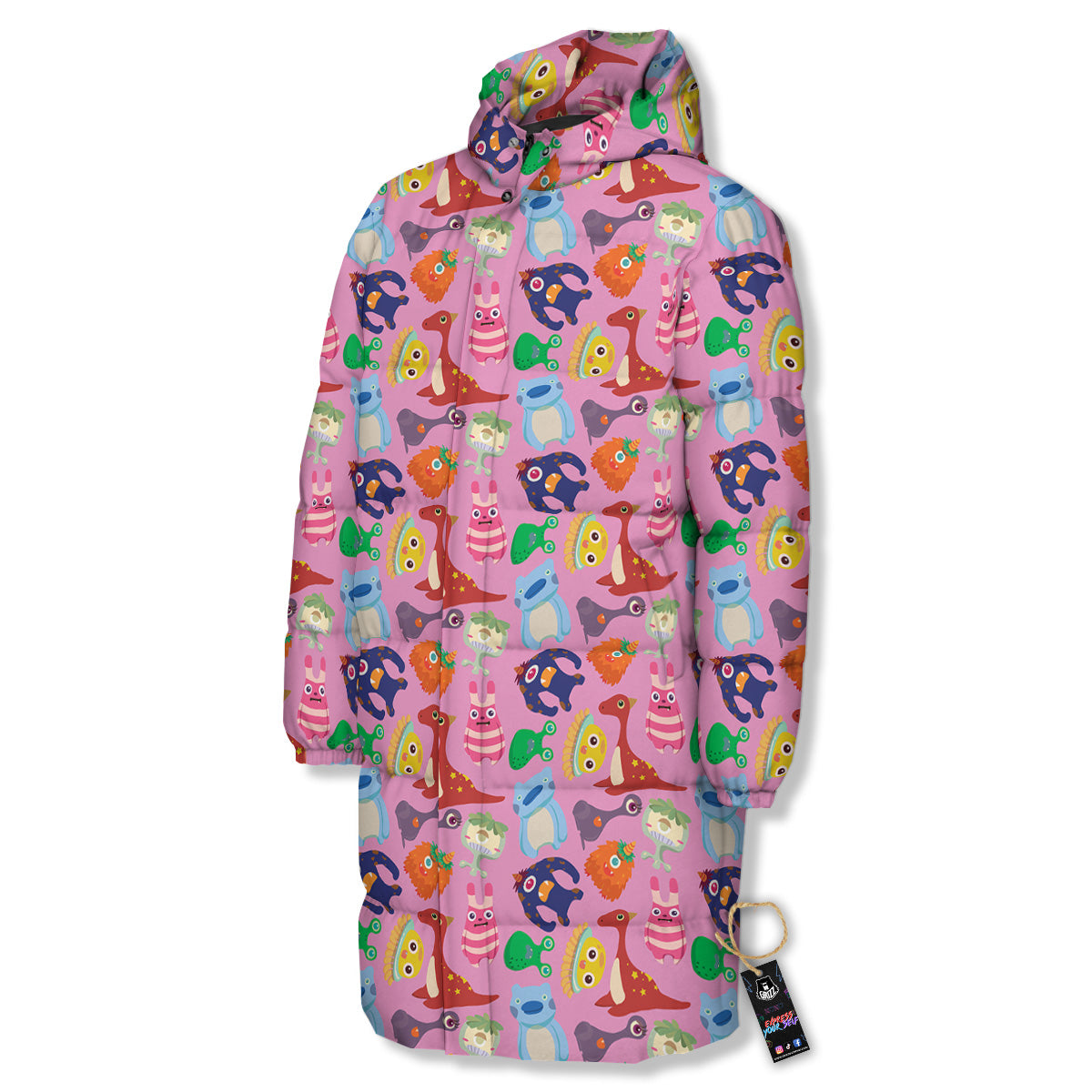 Toy Monster Cute Pink Print Pattern Long Down Jacket