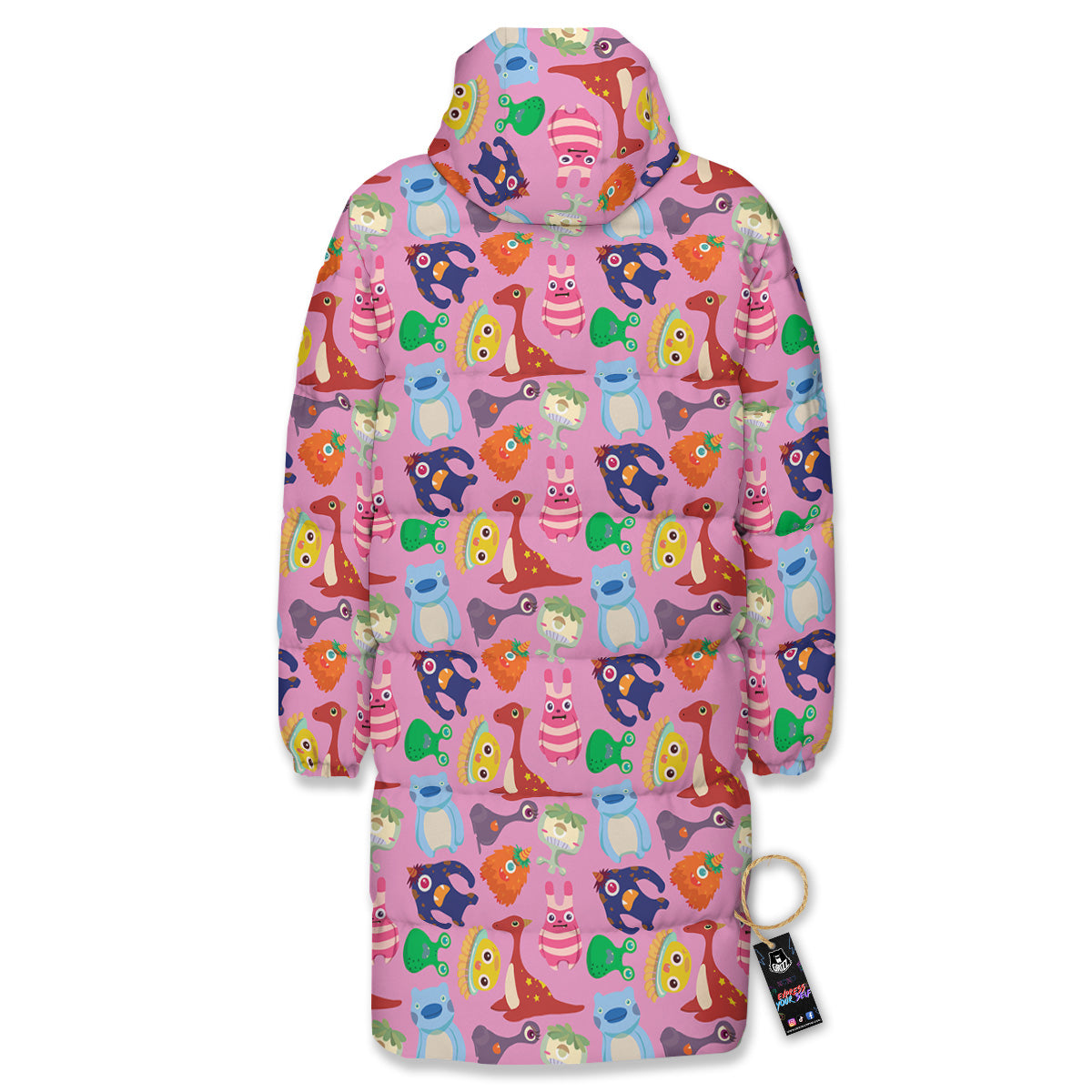 Toy Monster Cute Pink Print Pattern Long Down Jacket