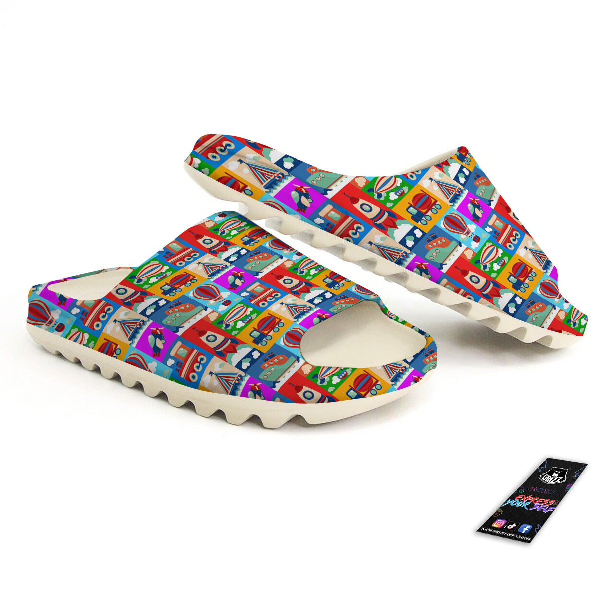 Toy Transport Cartoon Colorful Print Pattern Sandals