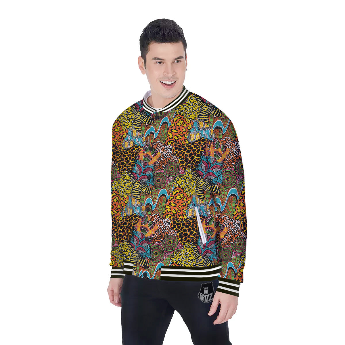 Traditional African And Wild Animal Skins Print Pattern Baseball Jacket-grizzshop