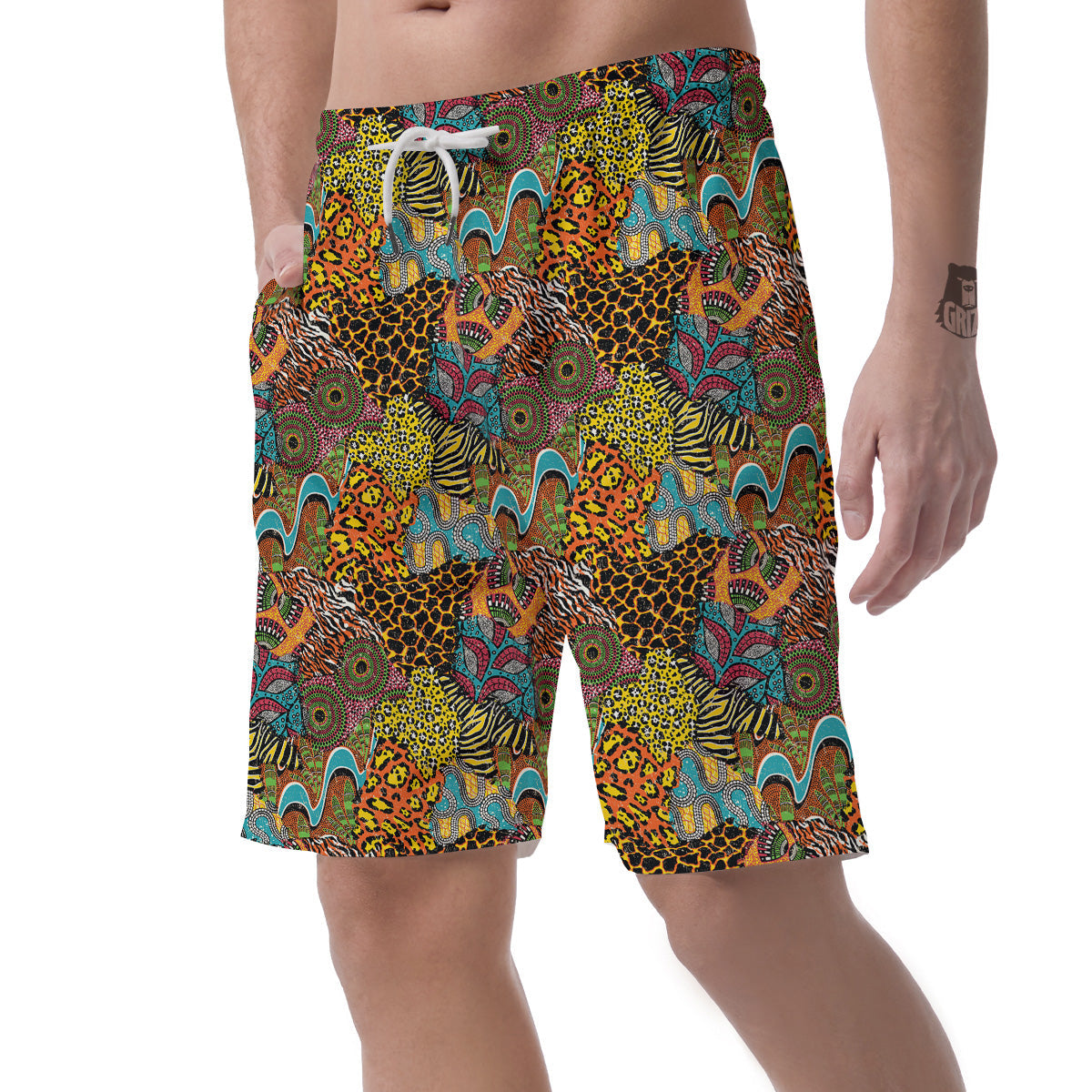 Traditional African And Wild Animal Skins Print Pattern Men's Shorts-grizzshop