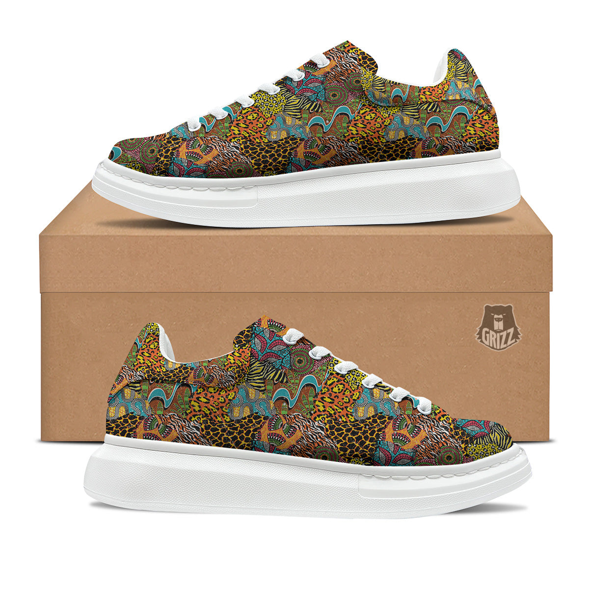 Traditional African And Wild Animal Skins Print Pattern Platform Shoes-grizzshop