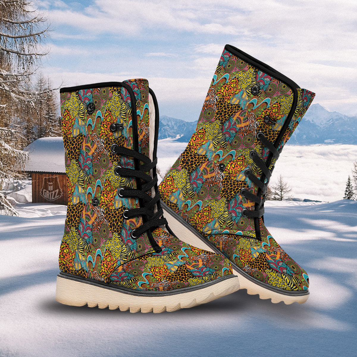 Traditional African And Wild Animal Skins Print Pattern Snow Boots-grizzshop