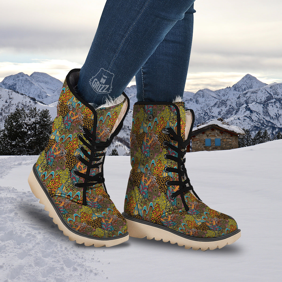 Traditional African And Wild Animal Skins Print Pattern Snow Boots-grizzshop
