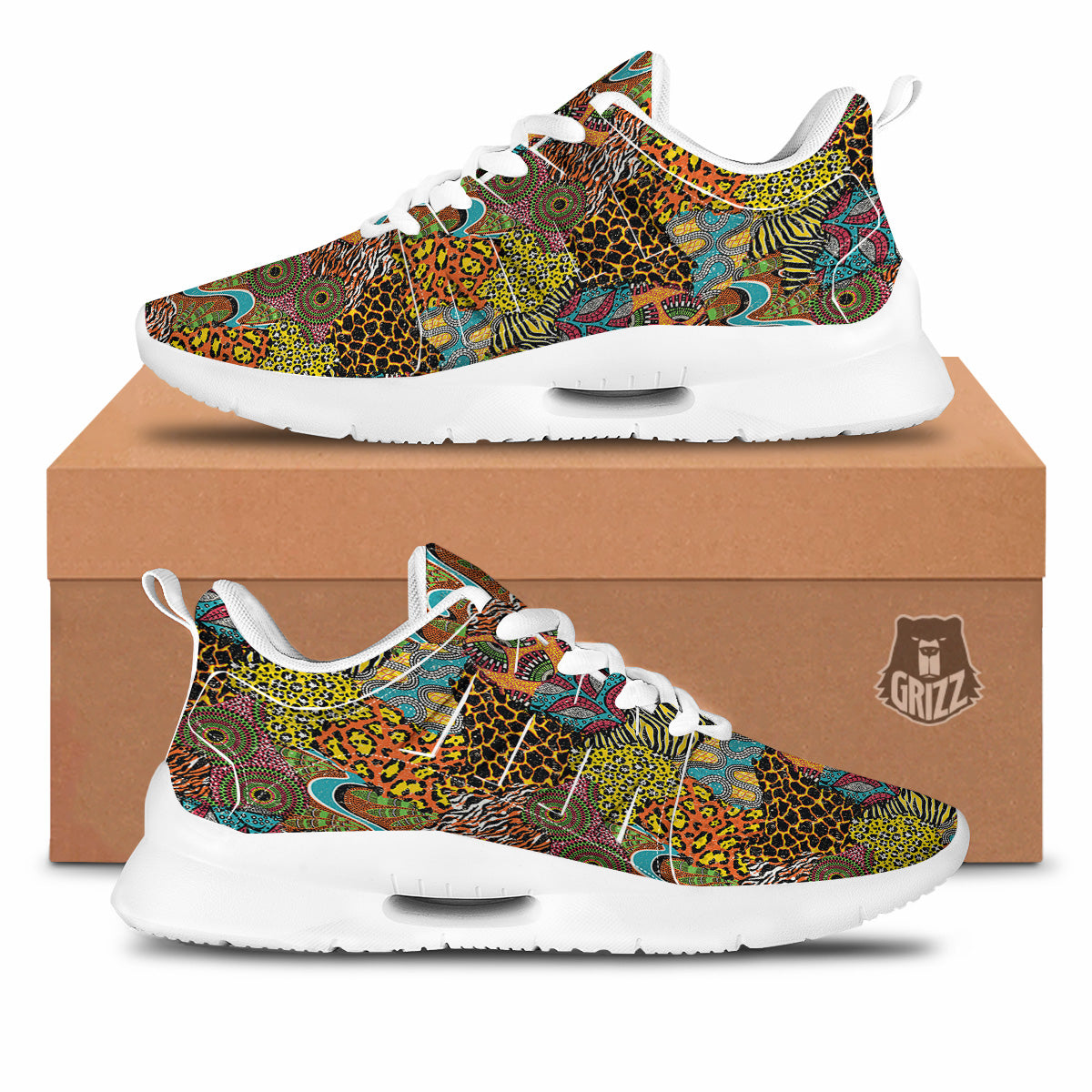 Traditional African And Wild Animal Skins Print Pattern Tennis Shoes-grizzshop