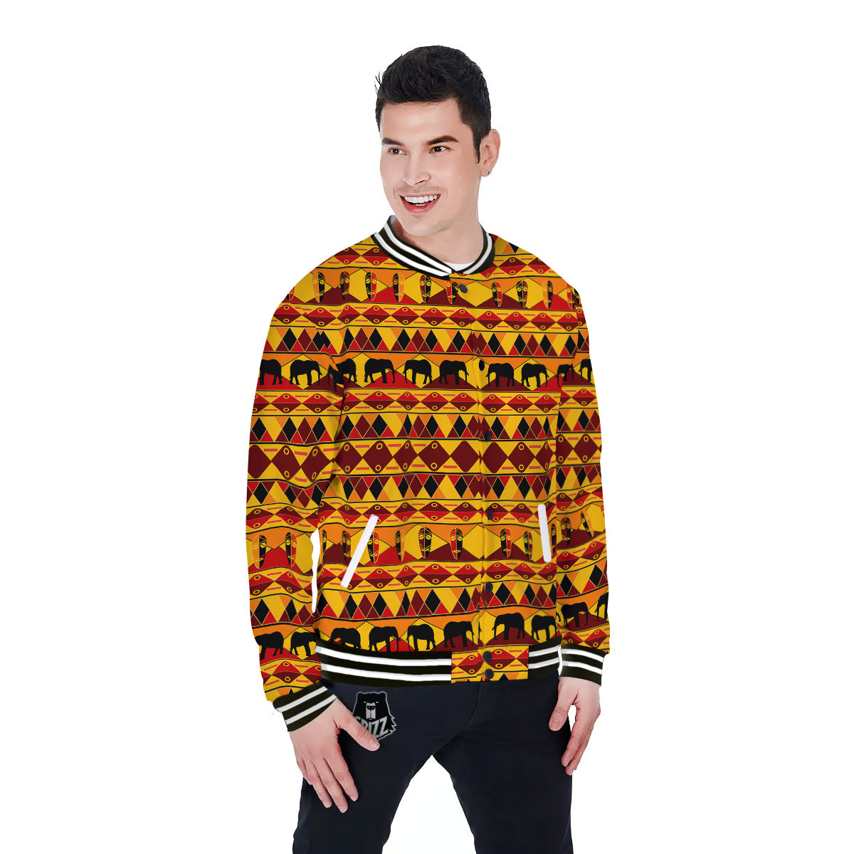Traditional African Ethnic Print Pattern Baseball Jacket-grizzshop