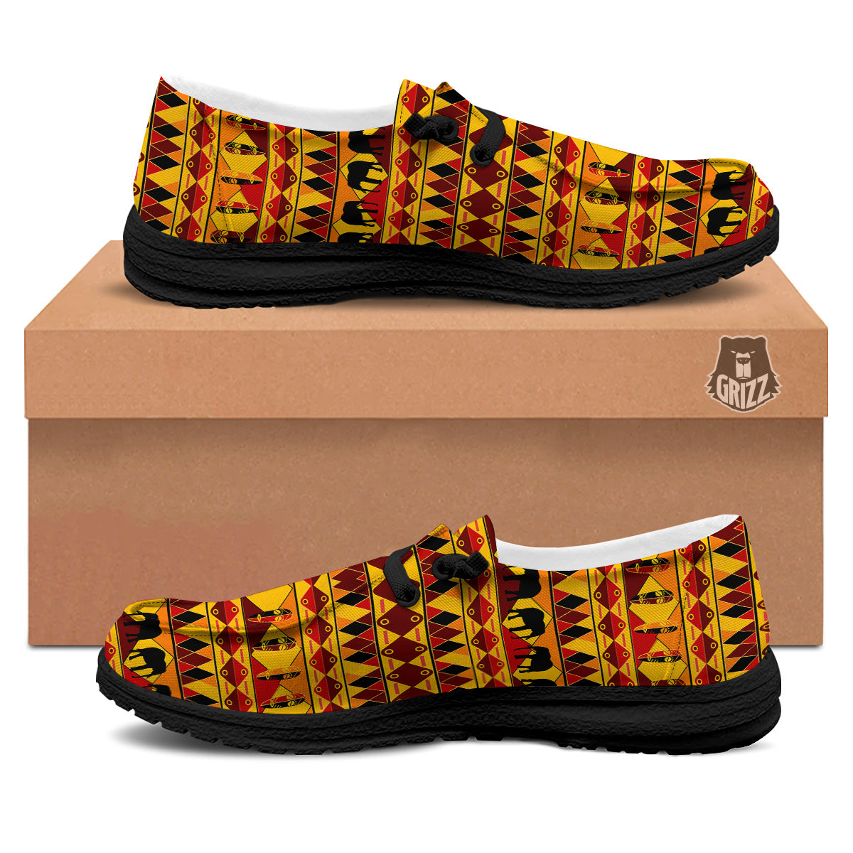 Traditional African Ethnic Print Pattern Black Loafers-grizzshop