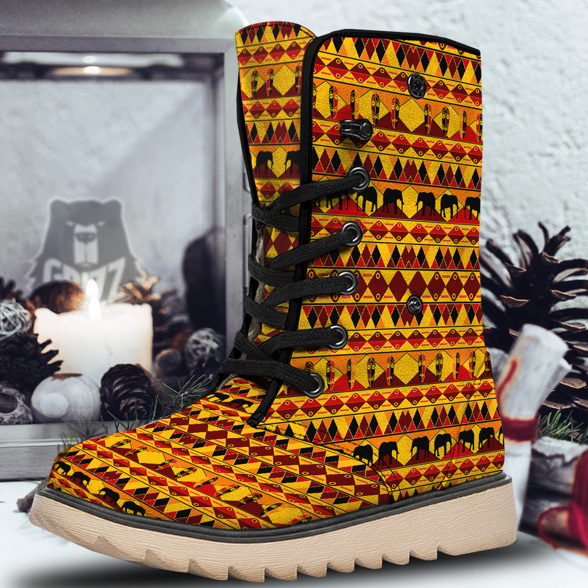 Traditional African Ethnic Print Pattern Snow Boots-grizzshop