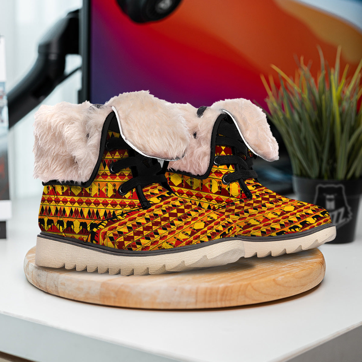 Traditional African Ethnic Print Pattern Snow Boots-grizzshop