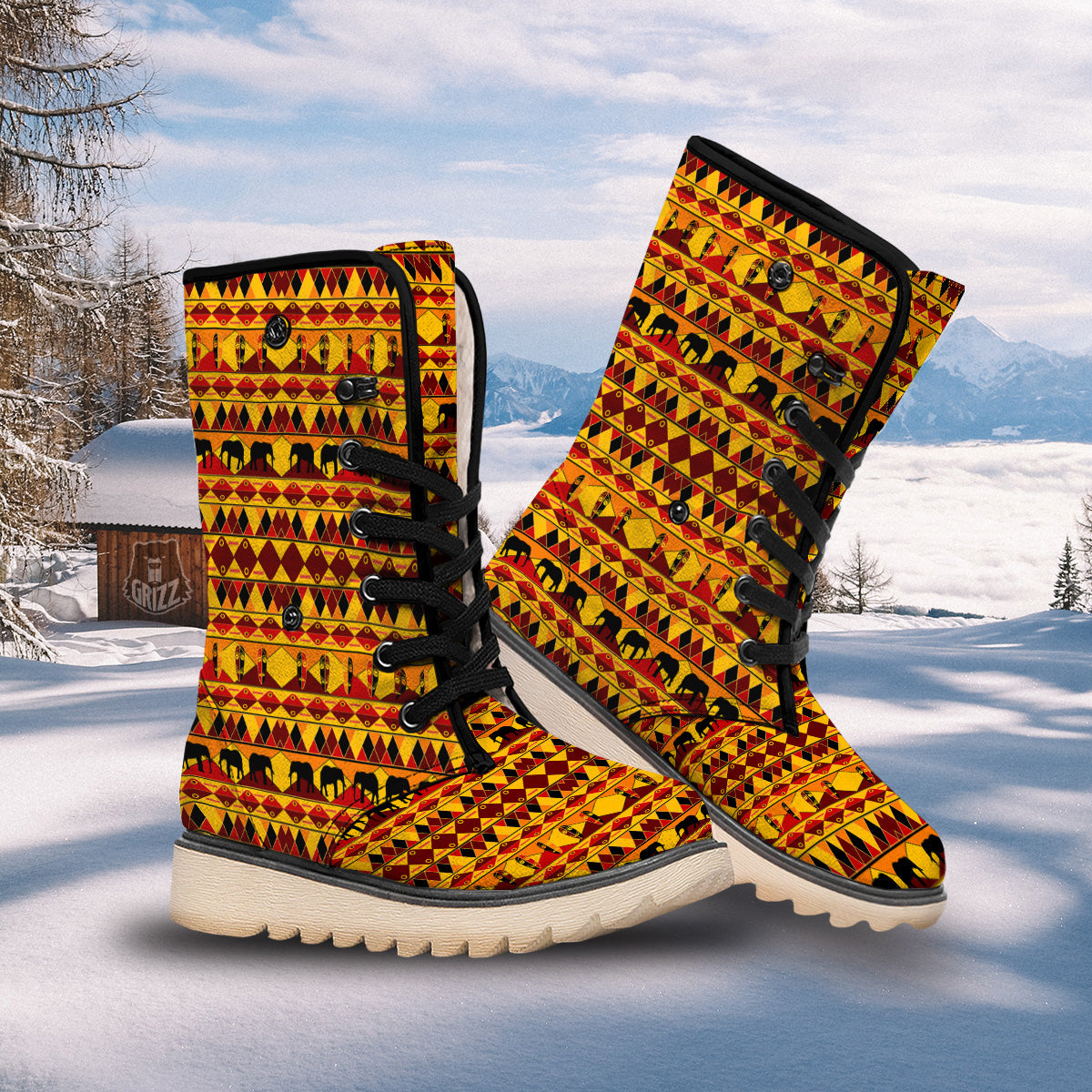 Traditional African Ethnic Print Pattern Snow Boots-grizzshop