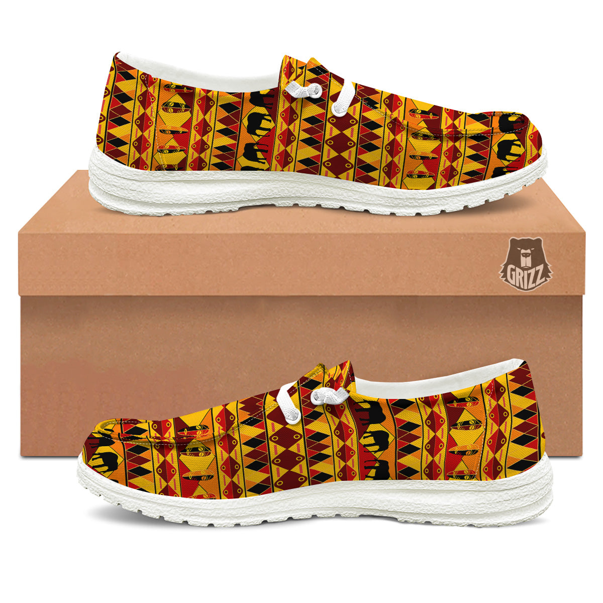 Traditional African Ethnic Print Pattern White Loafers-grizzshop