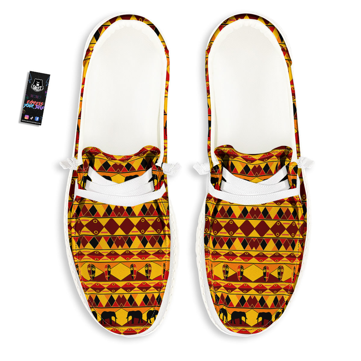 Traditional African Ethnic Print Pattern White Loafers-grizzshop
