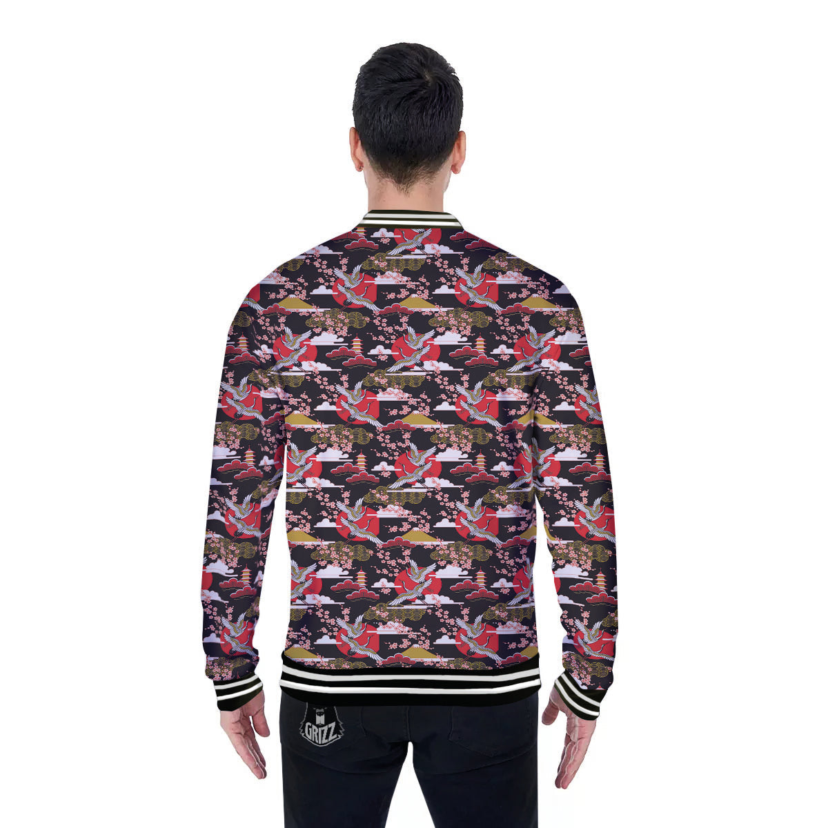 Traditional Japanese Print Pattern Baseball Jacket-grizzshop