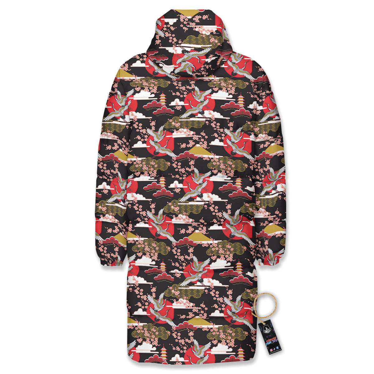 Traditional Japanese Print Pattern Long Down Jacket-grizzshop