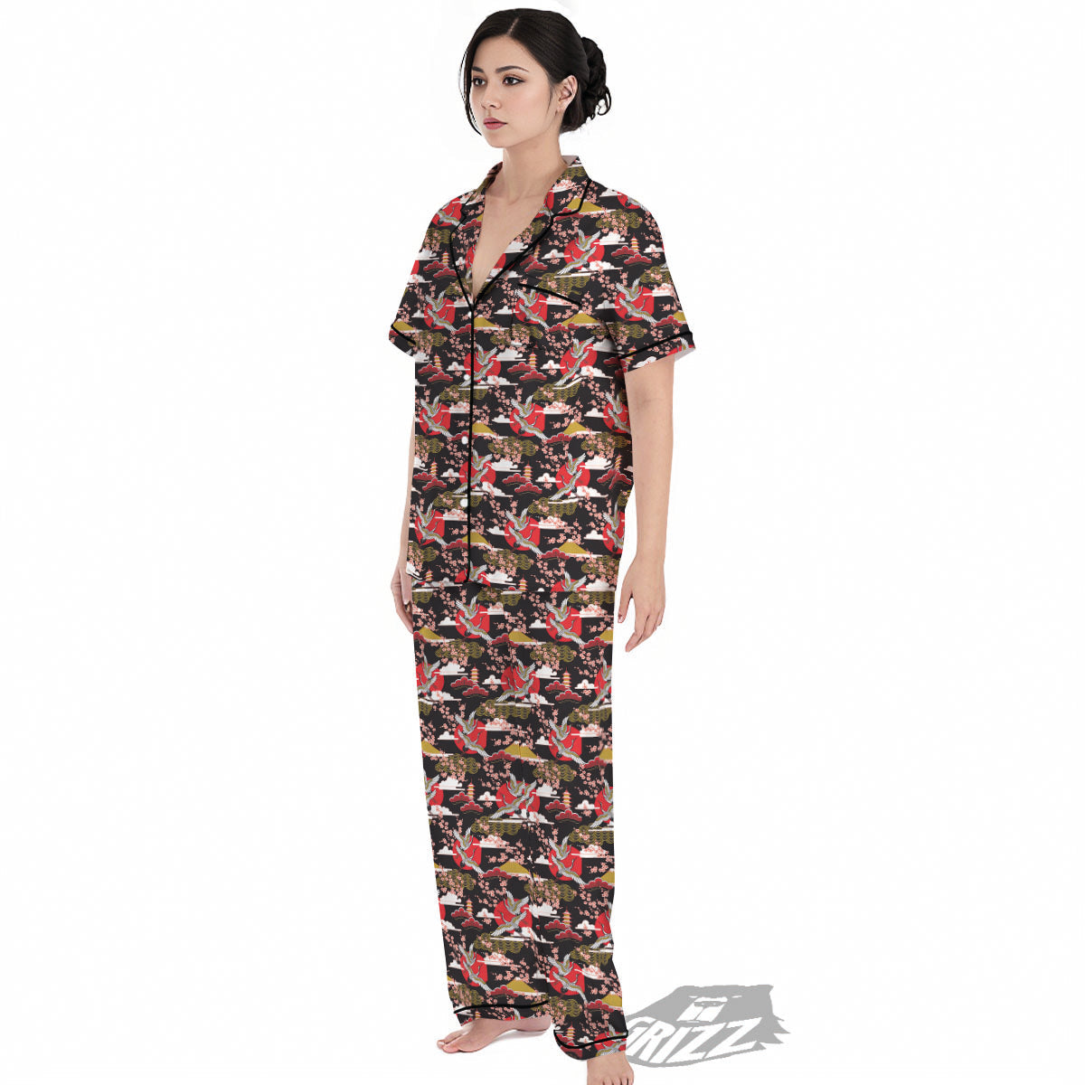 Traditional Japanese Print Pattern Women's Pajamas Set-grizzshop