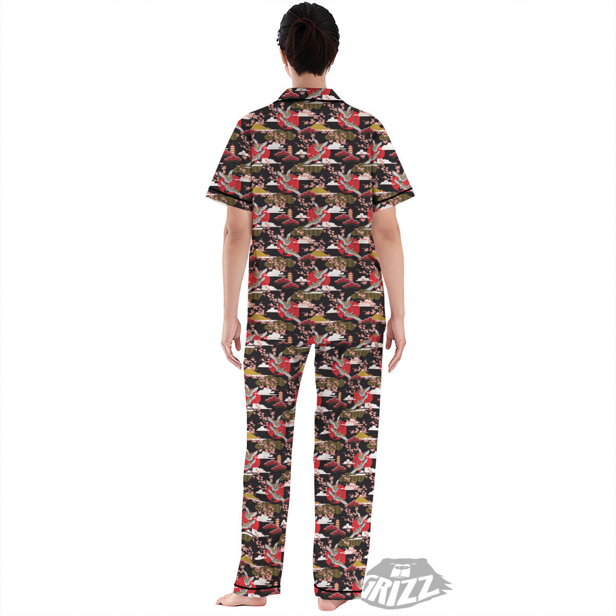 Traditional Japanese Print Pattern Women's Pajamas Set-grizzshop