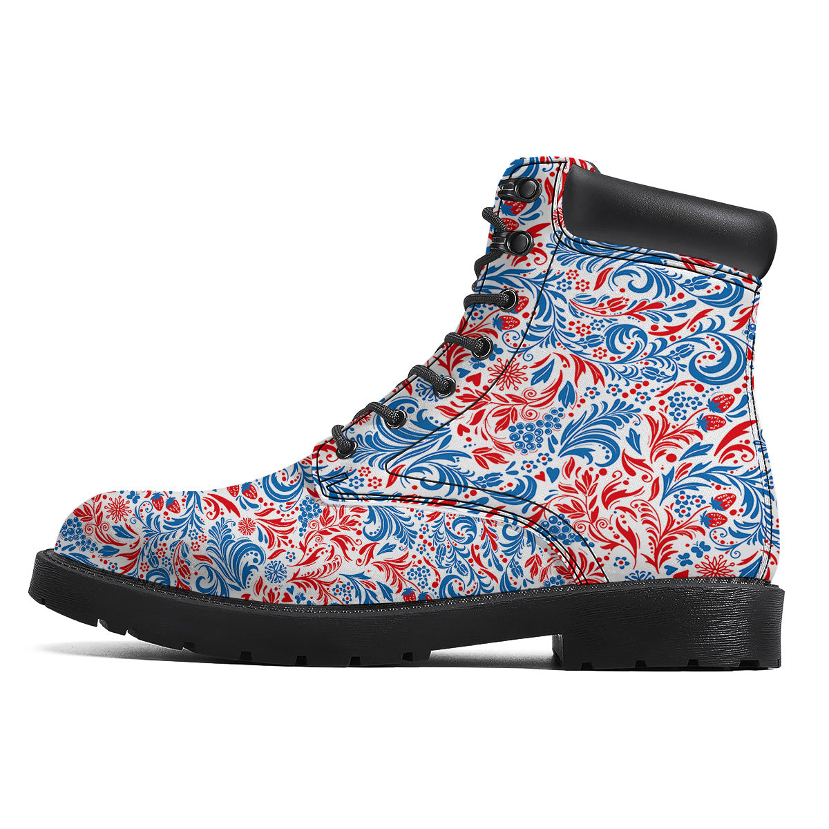 Traditional Khokhloma Red And Blue Print Pattern Boots-grizzshop