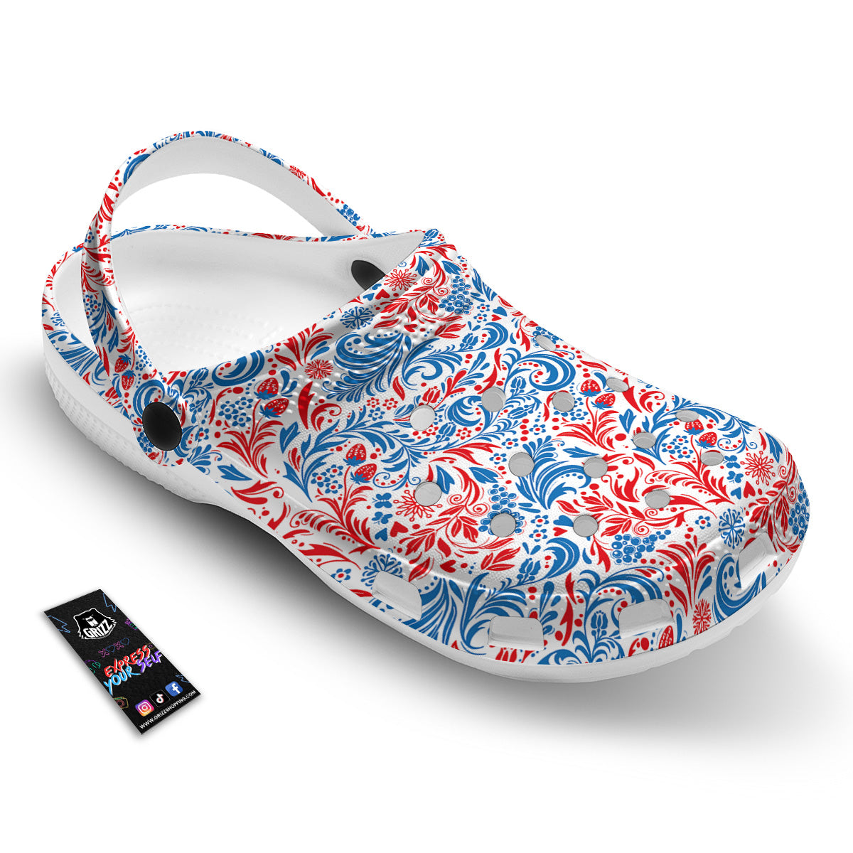 Traditional Khokhloma Red And Blue Print Pattern Clog-grizzshop