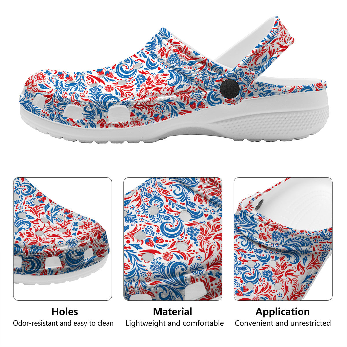 Traditional Khokhloma Red And Blue Print Pattern Clog-grizzshop