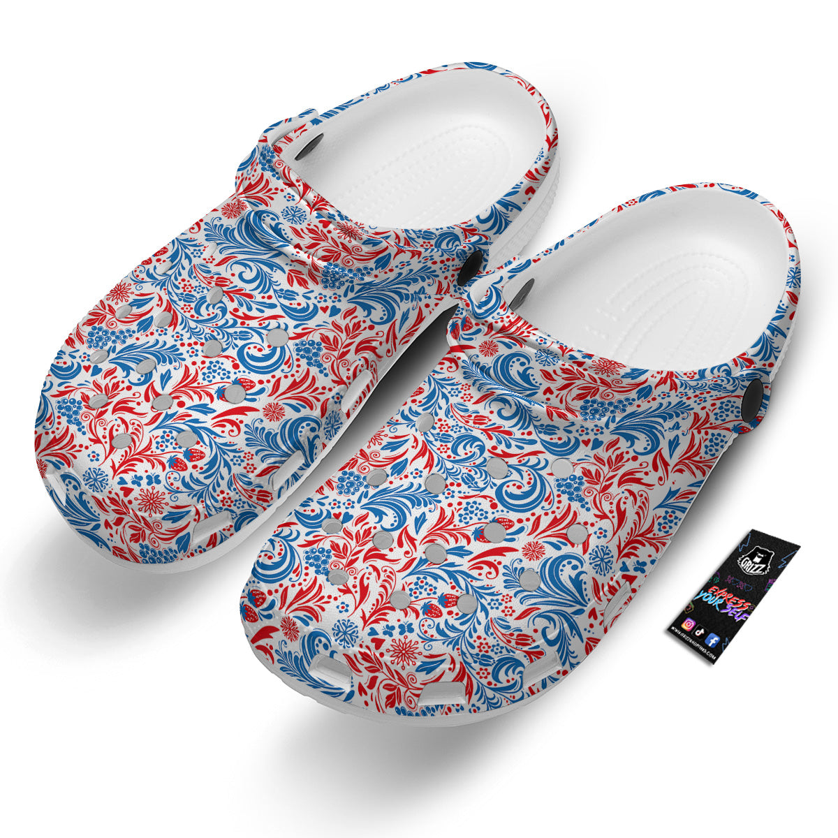 Traditional Khokhloma Red And Blue Print Pattern Clog-grizzshop