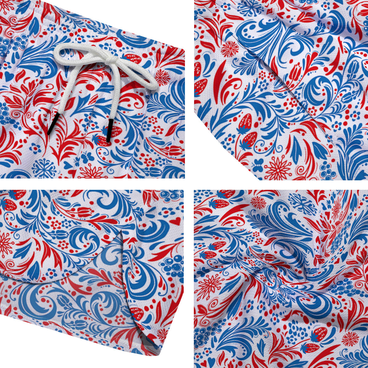 Traditional Khokhloma Red And Blue Print Pattern Men's Running Shorts-grizzshop