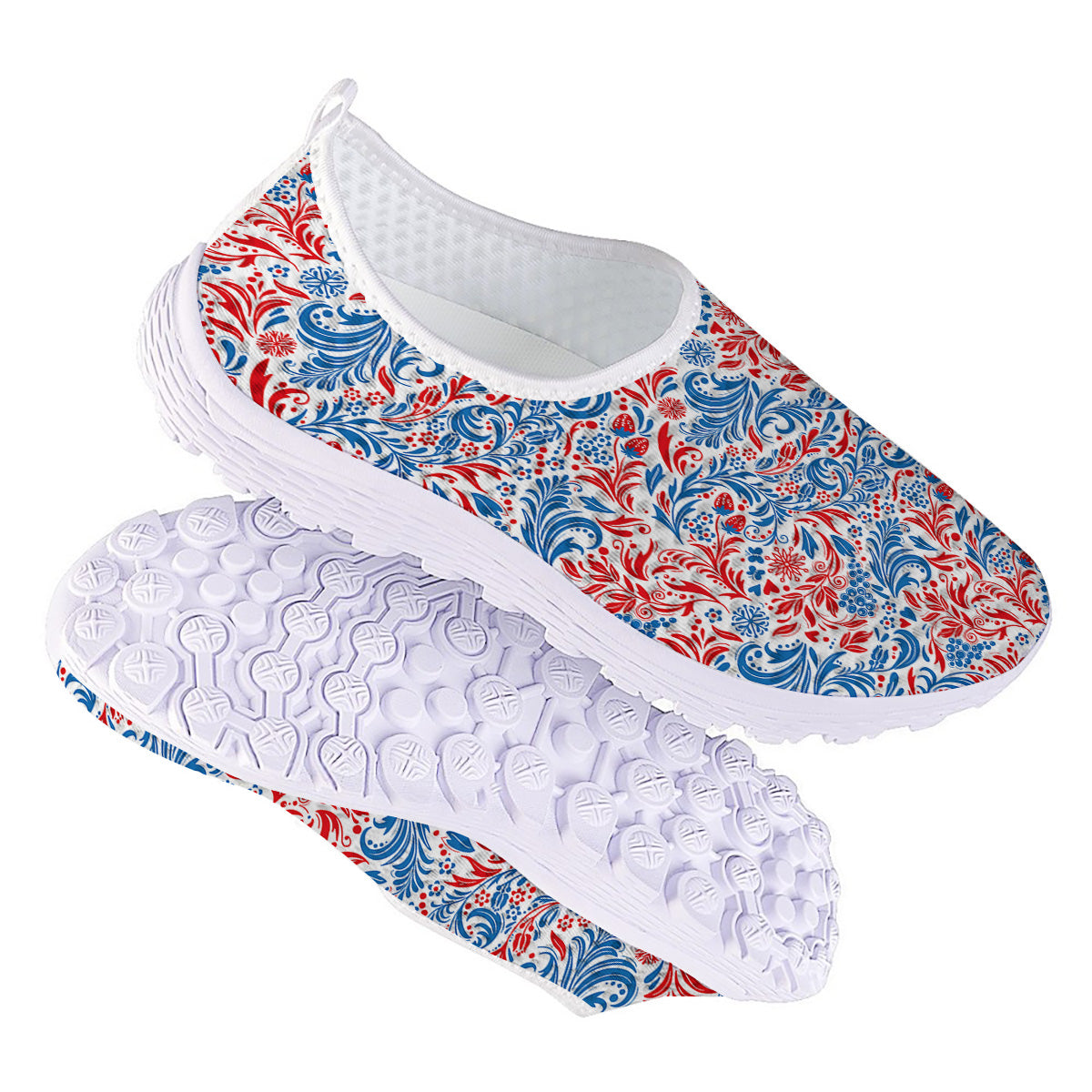 Traditional Khokhloma Red And Blue Print Pattern Nurse Shoes-grizzshop
