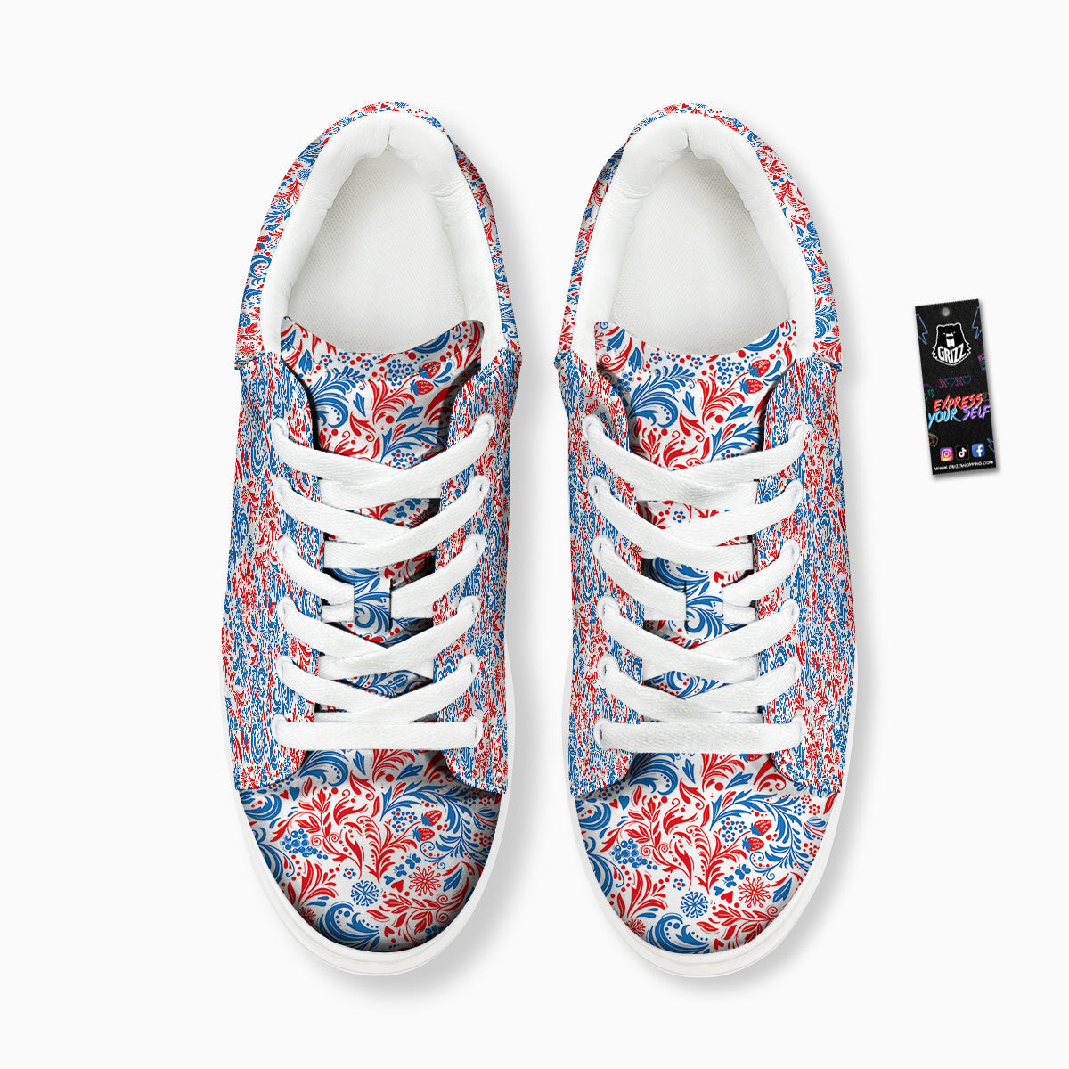 Traditional Khokhloma Red And Blue Print Pattern Platform Shoes-grizzshop