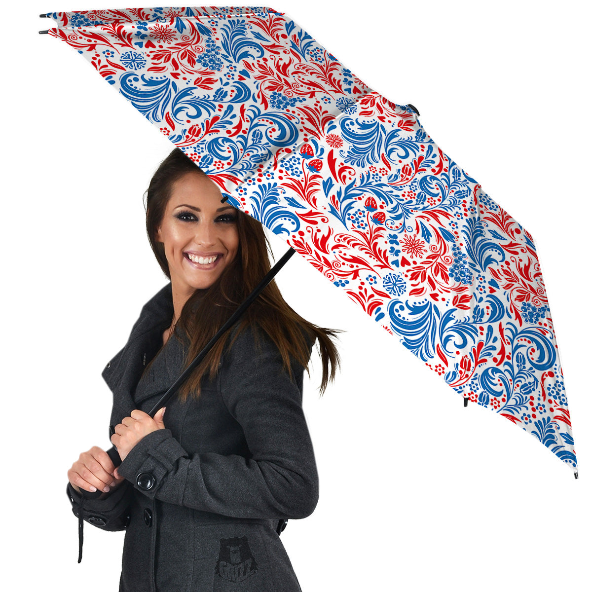 Traditional Khokhloma Red And Blue Print Pattern Umbrella-grizzshop