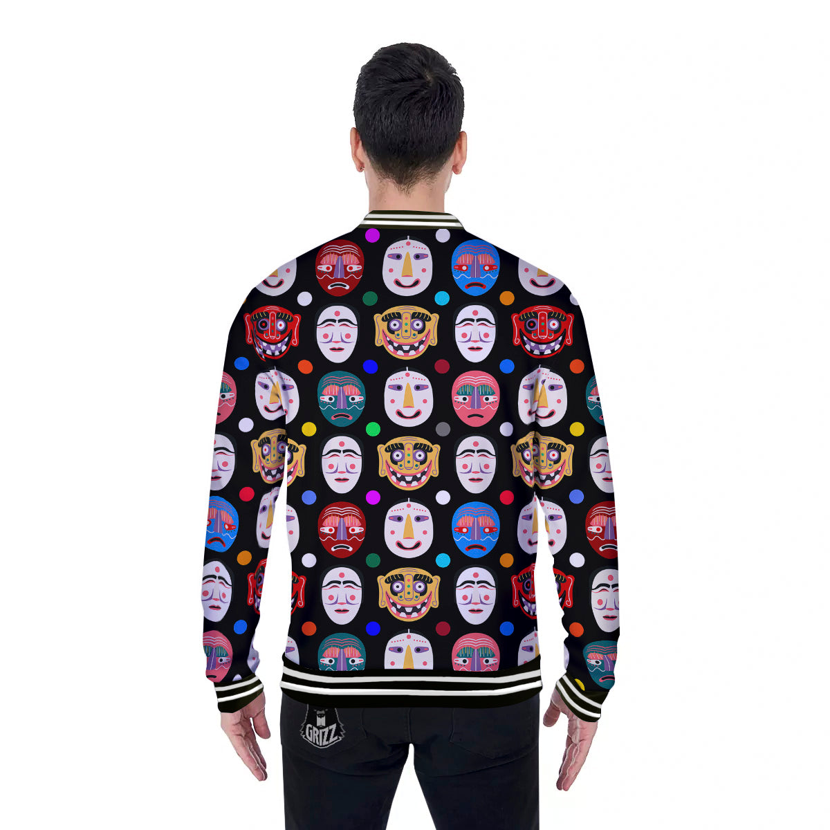 Traditional Korean Masks Print Pattern Baseball Jacket-grizzshop