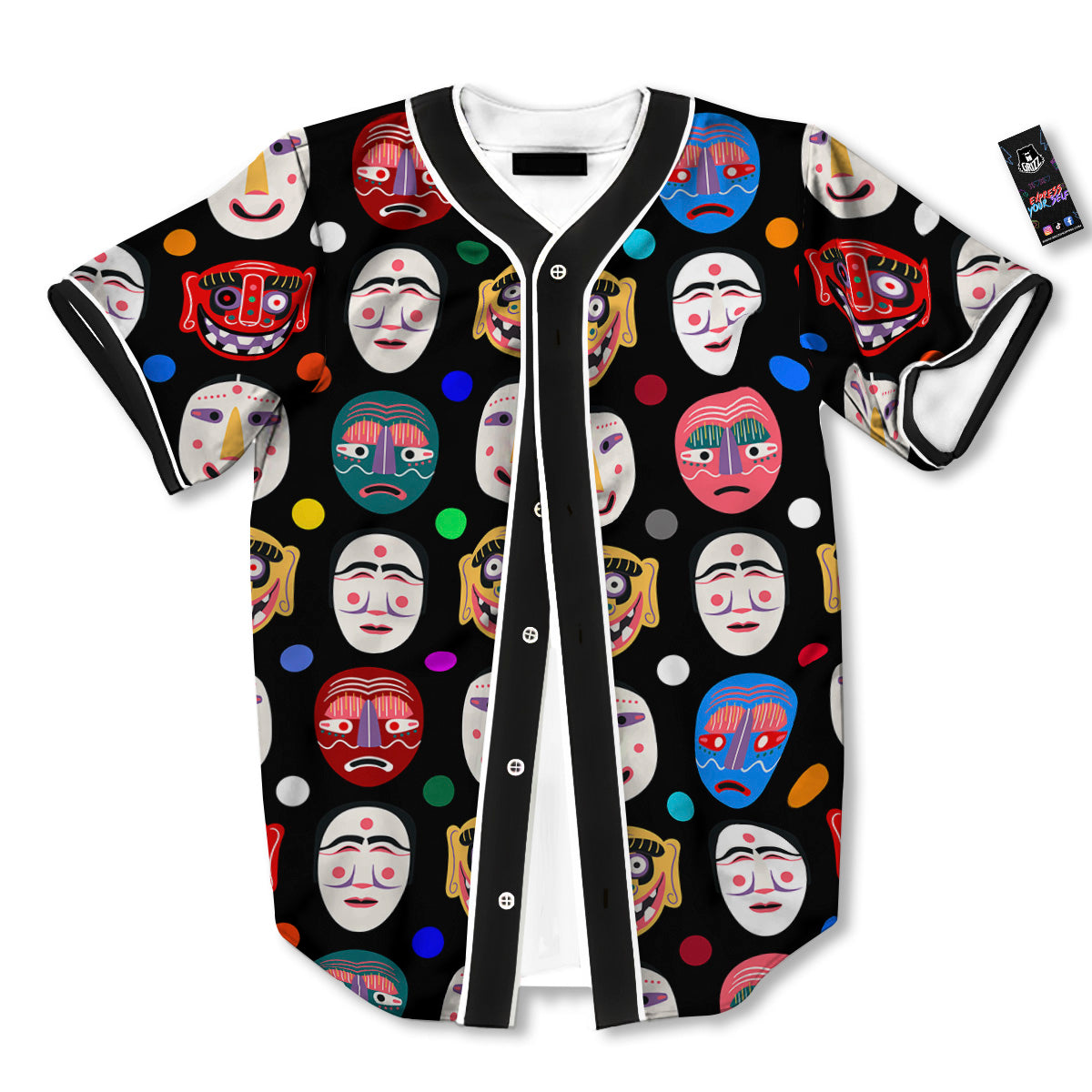 Traditional Korean Masks Print Pattern Baseball Jersey-grizzshop